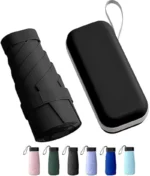 Mini Folding Pocket Umbrella with Hard Case | Lightweight 6-Ribs Travel Umbrella for Women & Girls | Compact Anti-UV Sun & Rain Umbrella with Manual Open Design