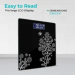 Digital Body Weight Weighing Scale with Large LCD Display | Thick Tempered Glass Electronic Bathroom Weight Machine for Home Use | Step-On Technology (Black Flower Design) - Image 3