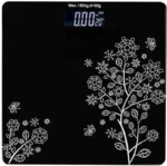 Digital Body Weight Weighing Scale with Large LCD Display | Thick Tempered Glass Electronic Bathroom Weight Machine for Home Use | Step-On Technology (Black Flower Design)