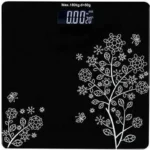 Digital Body Weight Weighing Scale with Large LCD Display | Thick Tempered Glass Electronic Bathroom Weight Machine for Home Use | Step-On Technology (Black Flower Design)