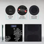 Digital Body Weight Weighing Scale with Large LCD Display | Thick Tempered Glass Electronic Bathroom Weight Machine for Home Use | Step-On Technology (Black Flower Design) - Image 4